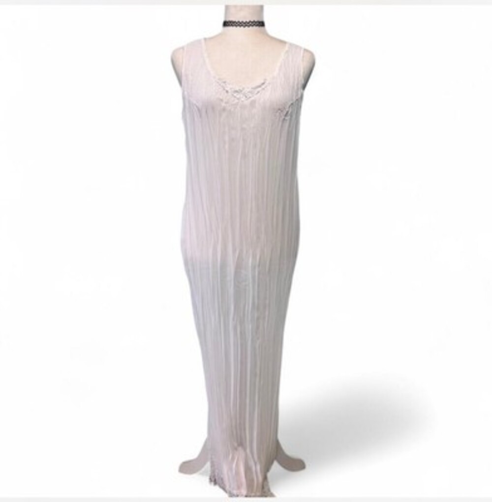 Vintage 90’s Romantic White Crinkle Slip Dress Lace Trim One Size Made In USA